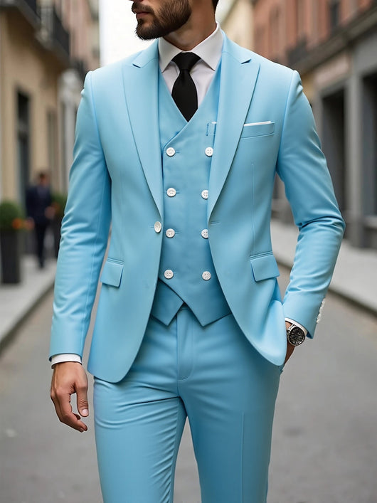 Traje de Negocios Tres Piezas Doble Botonadura para Hombre - Image 13
