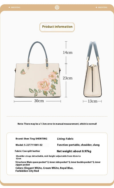 Bolso Diana de Cuero con Bordado de Peonía y Mariposa - Gran Capacidad - Image 13