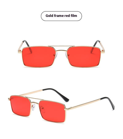 Black rectangular sunglasses with a double beam and dark gray lenses, angled on a white background. - Image 16