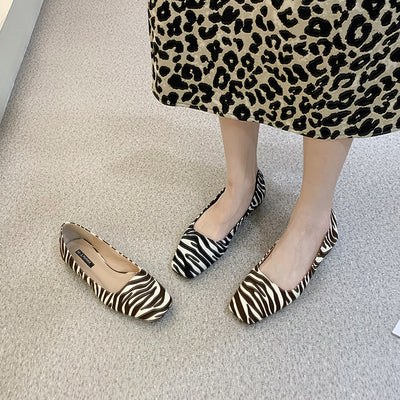 Zapatos Planos Punta Cuadrada Estilo Coreano con Patrón Zebra y Tacón Grueso - Image 16