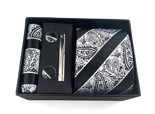 Set de Corbata Paisley con Clip y Caja de Regalo - Corbata Negra Elegante para Negocios - Image 42