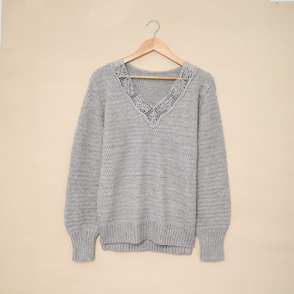 Suéter Mujer Otoño Invierno Combinado con Encaje - Diseño Bicolor - Image 3