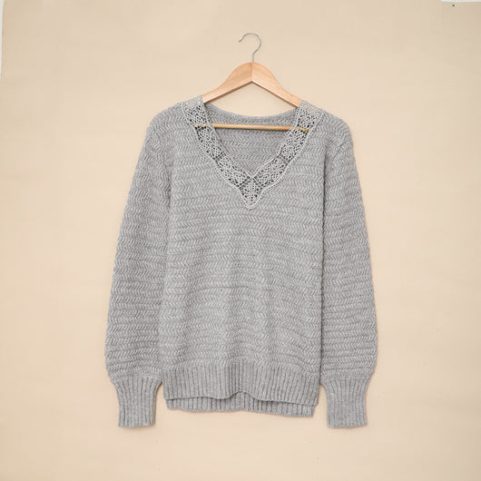 Suéter Mujer Otoño Invierno Combinado con Encaje - Diseño Bicolor - Image 3