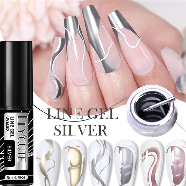 Esmalte Gel Metálico con Adhesivo Cable para Uñas Artísticas - Acabado Plateado Fotocurable