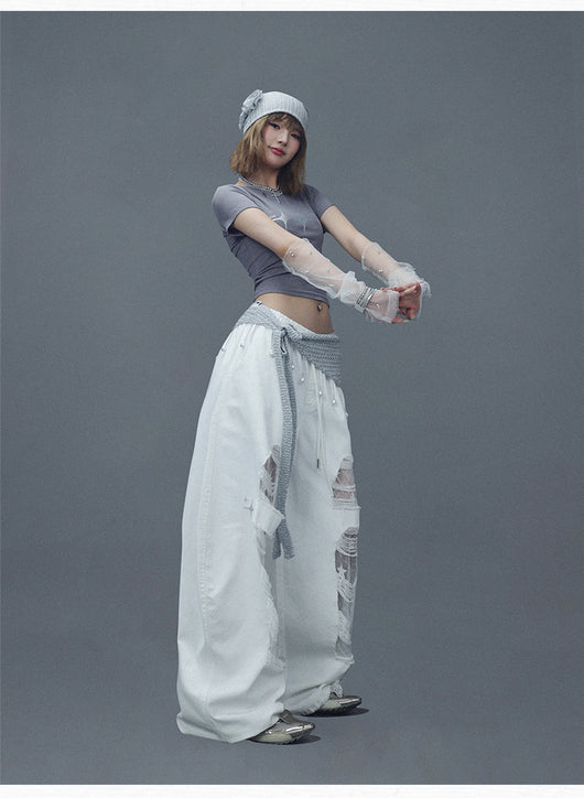 Pantalones Casuales Rotos con Parches Denim para Bailar - Image 17