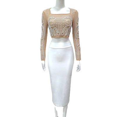 Conjunto Dos Piezas: Blusa Manga Larga con Tachuelas y Falda Midi - Image 8