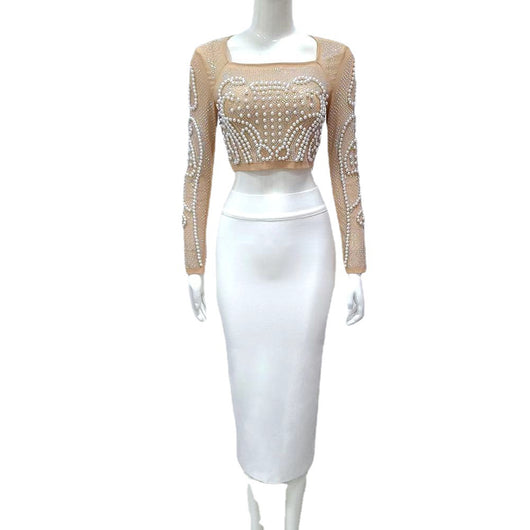 Conjunto Dos Piezas: Blusa Manga Larga con Tachuelas y Falda Midi - Image 8