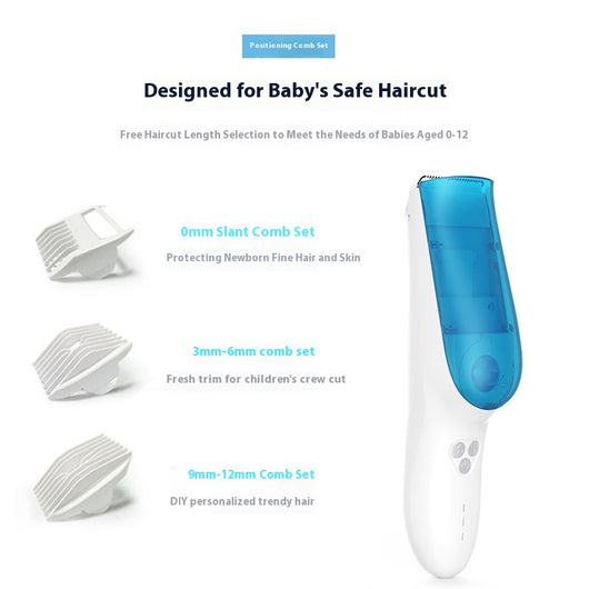 White and blue electric hair clipper with a transparent blue hair disposal compartment, shown with text highlighting its easy-clean feature. - Image 7