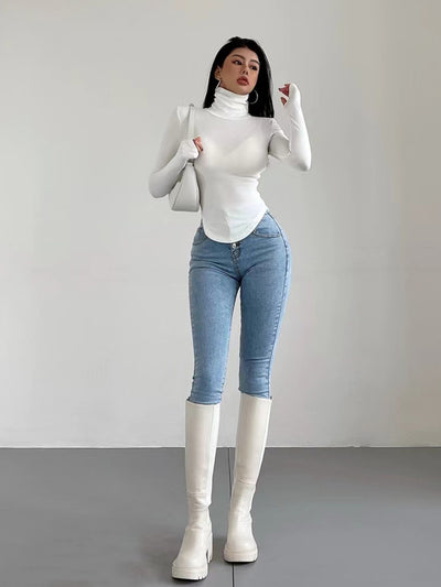 Blusa Ajustada de Cuello Alto Sexy y Elegante para Otoño e Invierno - Image 9