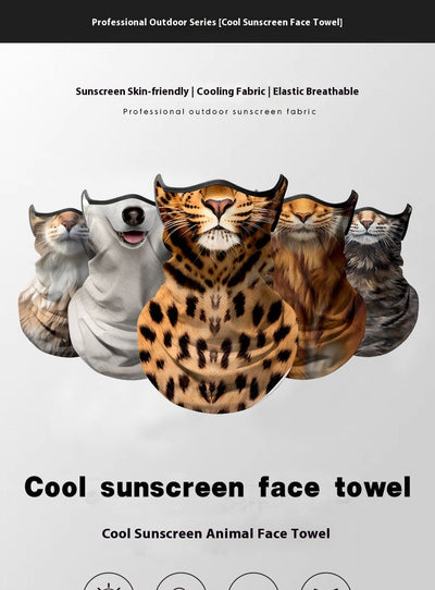Yellow cat face ice silk neck gaiter with ear loops, designed for sun protection during outdoor sports like cycling. - Image 17