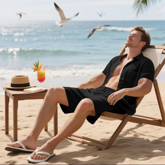 Camisa de Lino Transpirable Manga Corta para Playa - Image 22