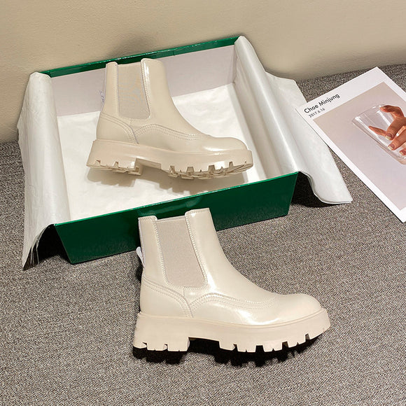 Botas Cortas Martin Estilo Británico con Elástico Lateral para Mujer