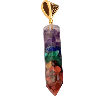 Collar Hexagonal de Piedras Trituradas de los Siete Chakras con Colgante Aura - Image 14