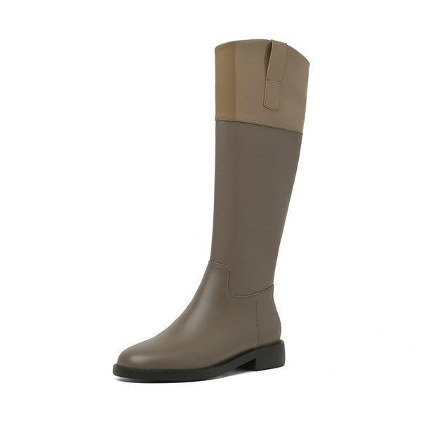 Botas Altas de Cuero Genuino con Tacón Bajo y Cierre Lateral