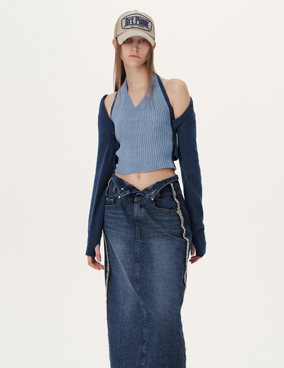 Conjunto de Dos Piezas: Cardigan Corto y Suéter Tejido de Manga Larga - Image 12