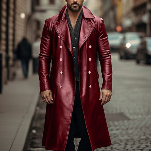 Abrigo Trench Doble Botonadura de Cuero para Hombre - Image 18