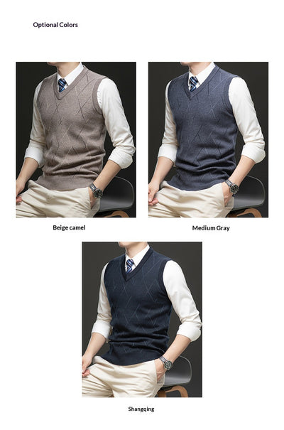 Chaleco Tejido Grueso para Hombre con Cuello V y Patrón Rombos - Image 15