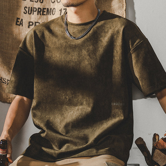 Camiseta Vintage Lavada Pesada de Manga Corta para Hombre