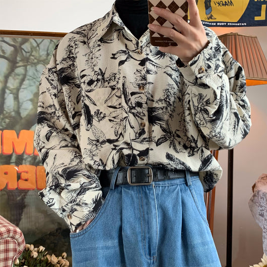 Camisa Vintage Estampada de Manga Larga Otoño - Image 7