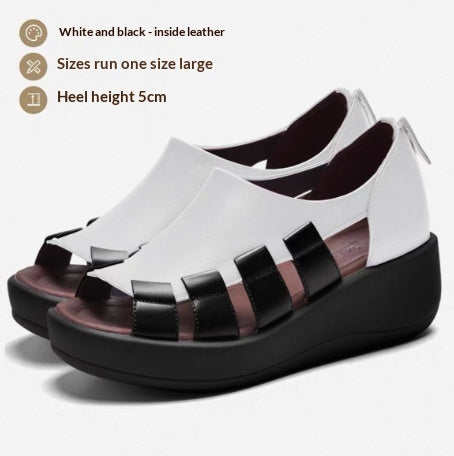 Sandalias Cuña de Cuero Genuino para Mujer con Suela Cómoda y Gruesa - Image 9