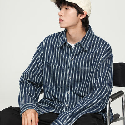Camisa Denim a Rayas Efecto Vintage Manga Larga - Image 6