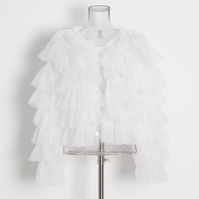 Blusa Mesh de Manga Larga con Cuello Redondo y Volantes Personalizables para Mujer - Image 7