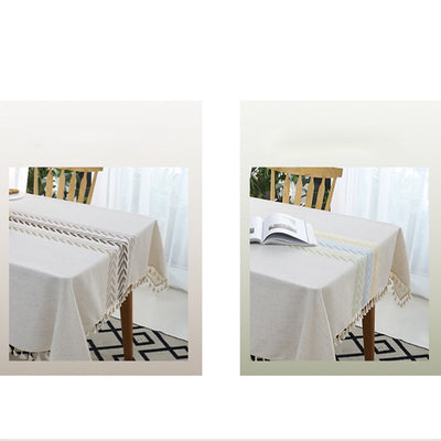 Mantel Rectangular de Algodón y Lino con Borlas - Protector de Mesa Elegante - Image 5