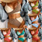 Bikini Patchwork Fruncido con Nudo Trasero - Traje de Baño Acanalado para Mujer
