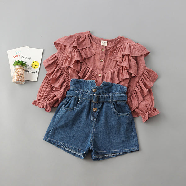 Conjunto Infantil Básico: Camisa Sólida y Jeans
