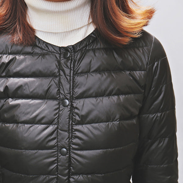 Chaqueta Acolchada Ligera Sin Cuello para Mujer - Abrigo Corto Versátil