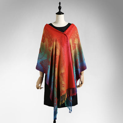 Capa Larga Jacquard con Borlas y Plumas para Mujer - Image 11