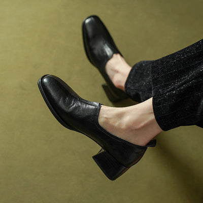 Zapatos de Cuero Vacuno con Tacón Robusto y Puntera Abierta