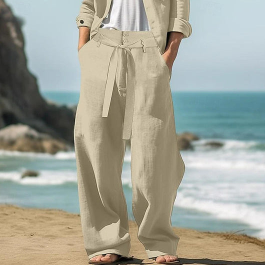 Pantalones de Lino Cómodos con Cintura Elástica - Transpirables para Exterior - Image 3