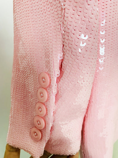 Blazer Suelto Doble Botonadura Rosa Raíz de Loto con Lentejuelas - Image 9