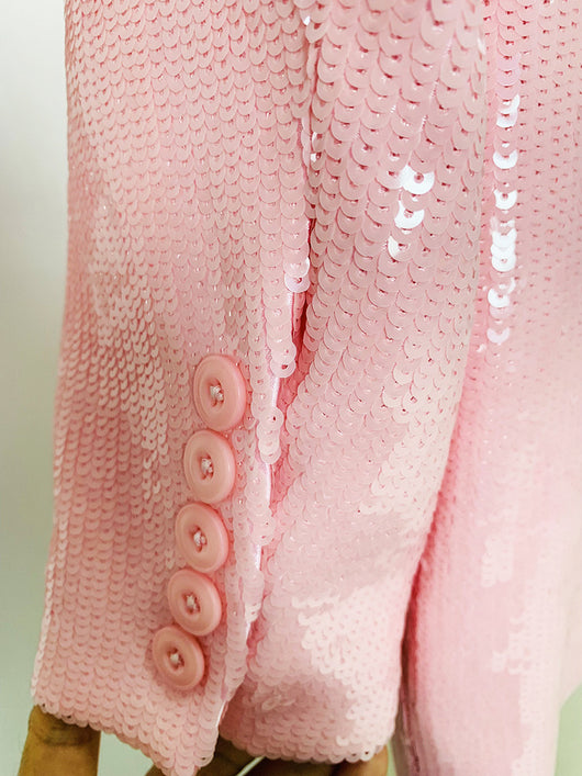Blazer Suelto Doble Botonadura Rosa Raíz de Loto con Lentejuelas - Image 9