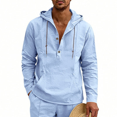 Camisa Hoody de Lino Transpirable para Hombre - Manga Larga Casual - Image 9