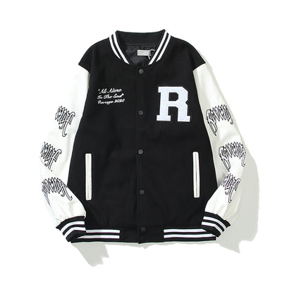 Chaqueta Universitaria de Cuero con Bordado de Calavera y Costuras en Mangas - Image 10