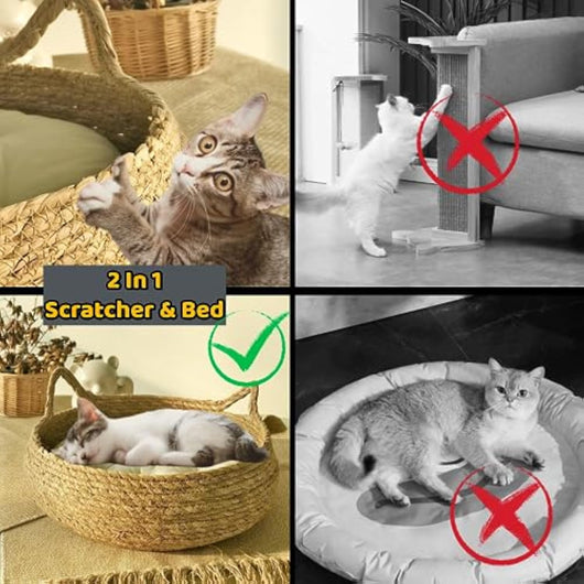 Cama Tejida para Gatos con Cojín Suave - Casa de Paja Ecológica Hecha a Mano - Image 6