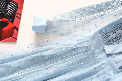 Vestido Largo de Manga Larga con Parches de Lunares y Mesh Calado - Image 17