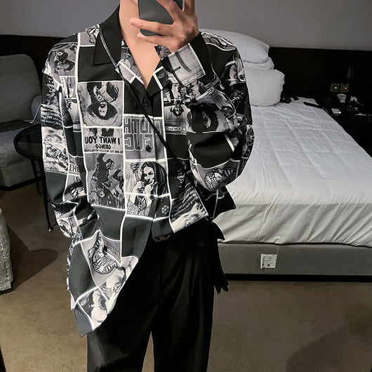 Camisa Manga Larga Estampado Cómics Flores Retro
