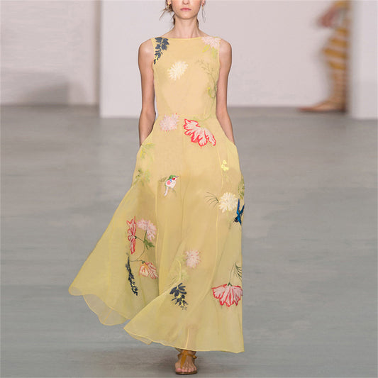 Vestido Slim Sin Mangas con Estampado y Cuello Redondo