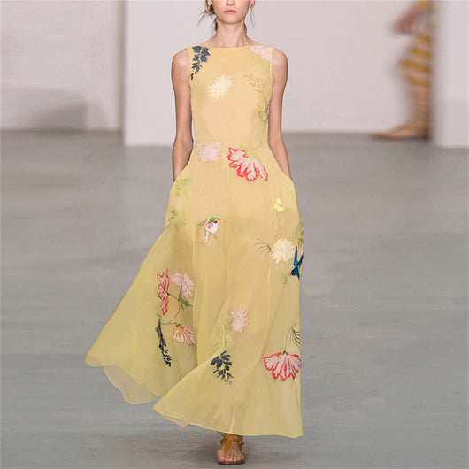 Vestido Slim Sin Mangas con Estampado y Cuello Redondo