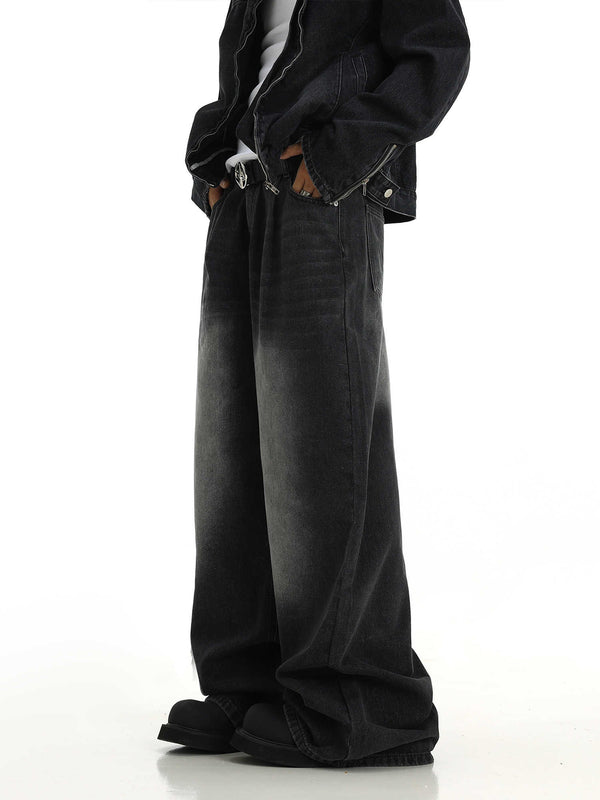 Pantalones Vaqueros Retro Lavados Hombre Rectos Casual Pierna Ancha