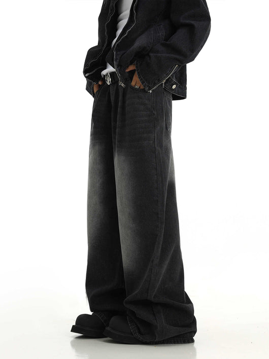 Pantalones Vaqueros Retro Lavados Hombre Rectos Casual Pierna Ancha - Image 2