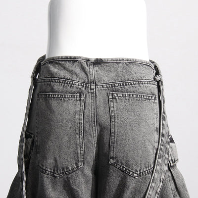 Pantalón Cargo Denim con Diseño de Cinta Decorativa y Bolsillos Múltiples - Image 8