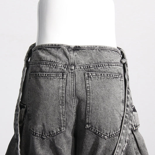 Pantalón Cargo Denim con Diseño de Cinta Decorativa y Bolsillos Múltiples - Image 8
