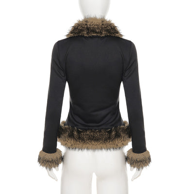 Cardigan Retro Patchwork Fuzzy con Cintura Ajustada y Botones de Cuero - Image 12