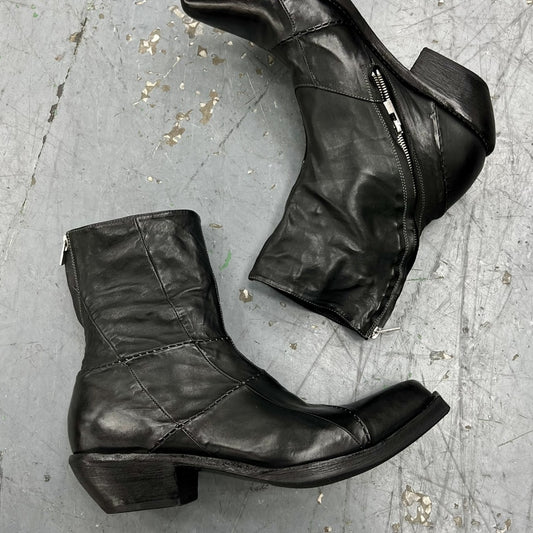 Botas Vaqueras Patchwork Retro con Costura Oscura y Punta Cuadrada