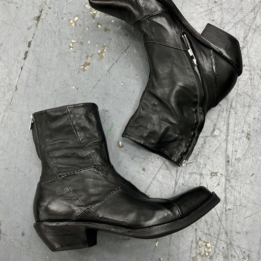 Botas Vaqueras Patchwork Retro con Costura Oscura y Punta Cuadrada