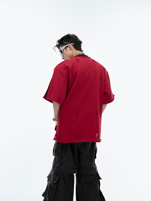 Playera Corta Holgada con Detalles Metálicos y Efecto Desgastado - Image 3